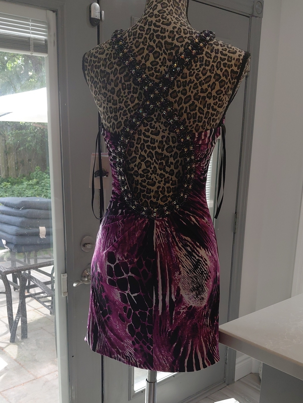 y2k purple patterned dress with beads